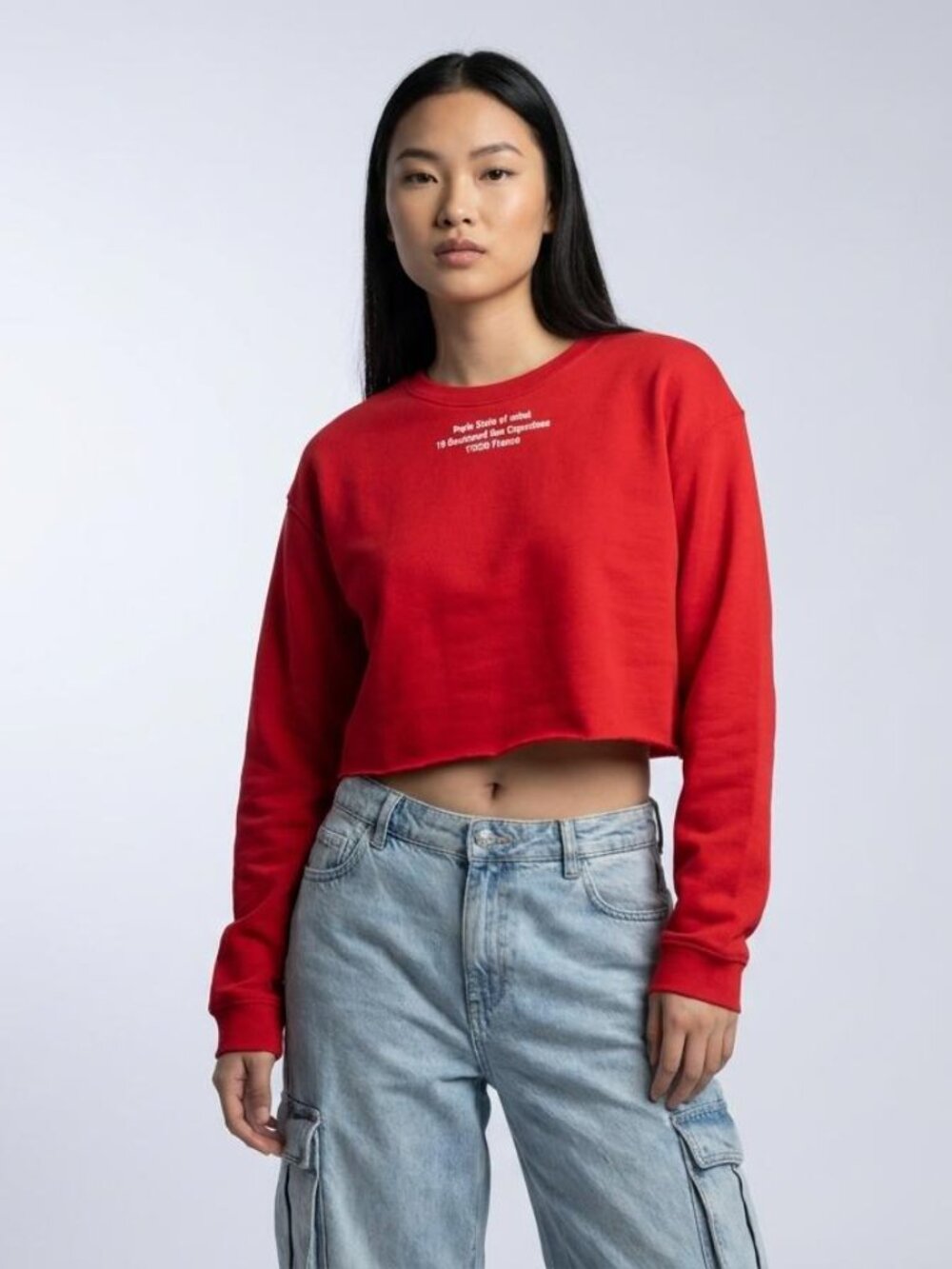 Zara Red "Paris State of Mind" Raw Hem Cropped Sweatshirt